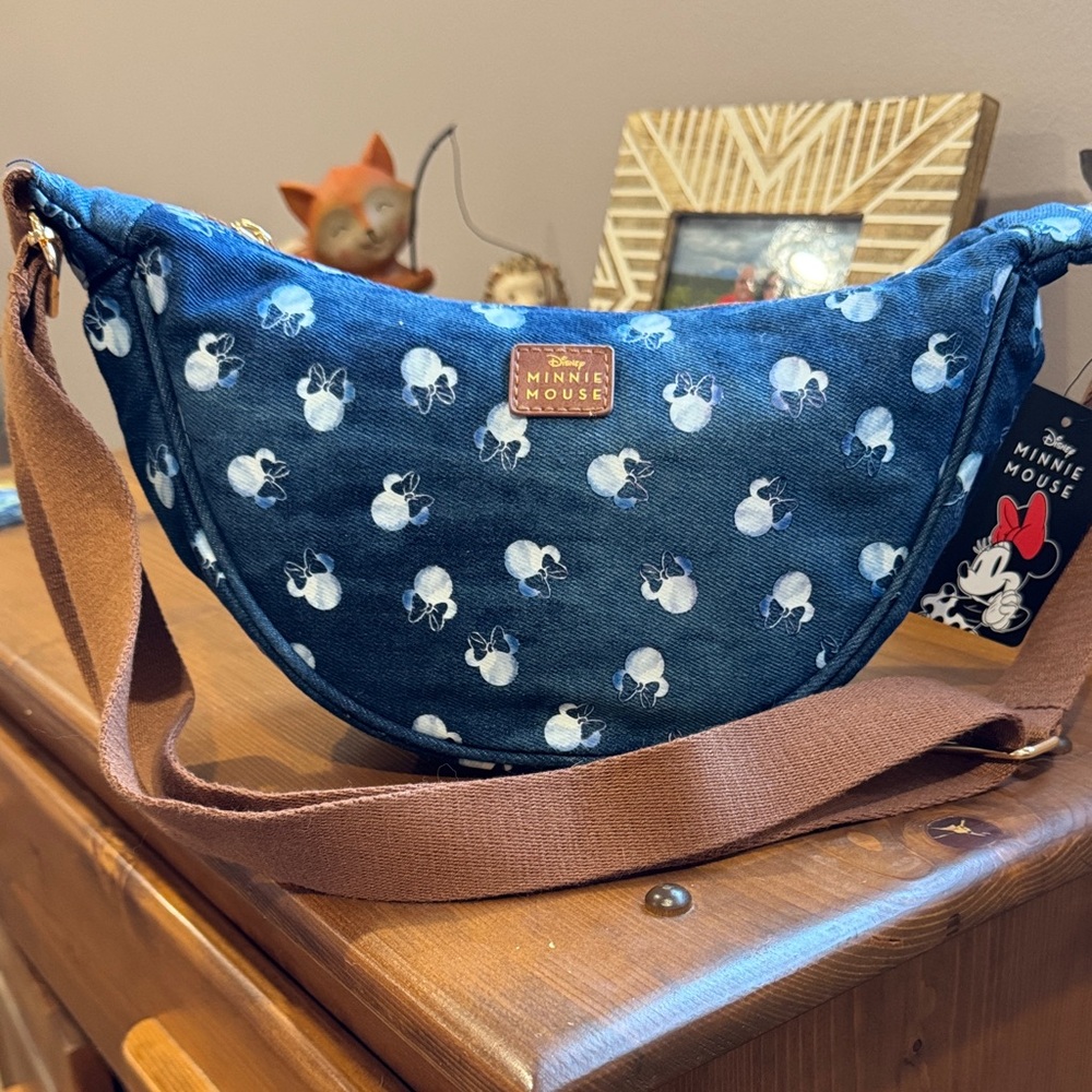 Disney Minnie Mouse Denim Crossbody Bag with matching coin purse.